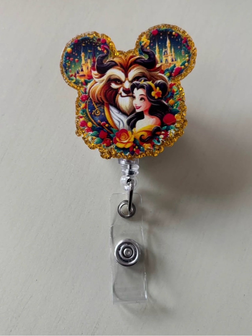 Disney Beauty and the Beast Gold Glitter Badge Reel